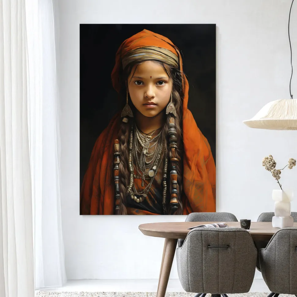 Wandkleed Traditional Girl in maat en frame naar keuze