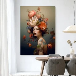 Wandkleed Vintage Flower Girl in maat en frame naar keuze