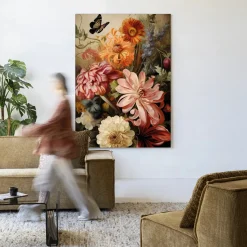 Wandkleed Vintage Flowers in maat en frame naar keuze