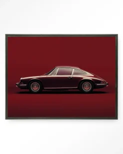 Wandkleed Vintage Porsche Red in maat en frame naar keuze