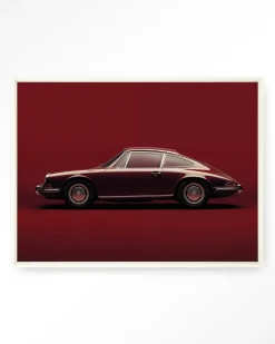 Wandkleed Vintage Porsche Red in maat en frame naar keuze