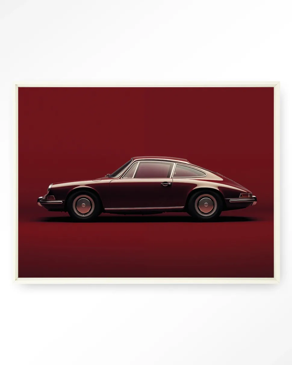 Wandkleed Vintage Porsche Red in maat en frame naar keuze