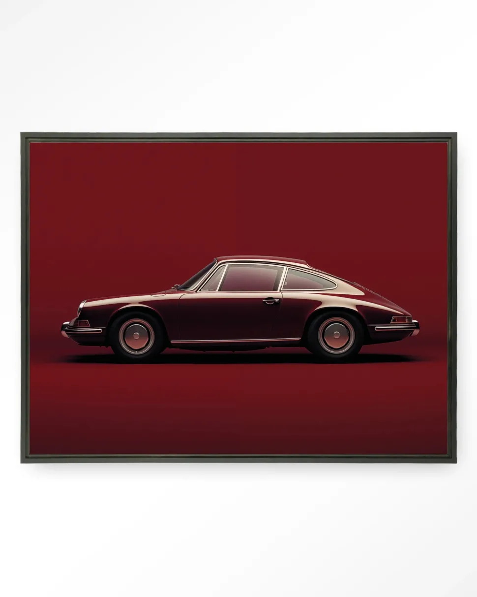 Wandkleed Vintage Porsche Red in maat en frame naar keuze
