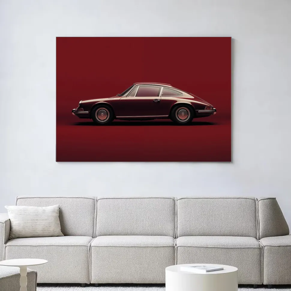 Wandkleed Vintage Porsche Red in maat en frame naar keuze