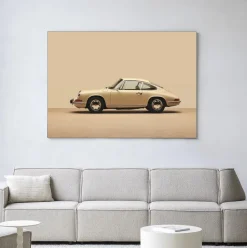 Wandkleed Vintage Porsche Beige in maat en frame naar keuze