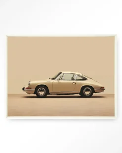 Wandkleed Vintage Porsche Beige in maat en frame naar keuze