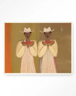 Wandkleed Watermelon Girl in maat en frame naar keuze