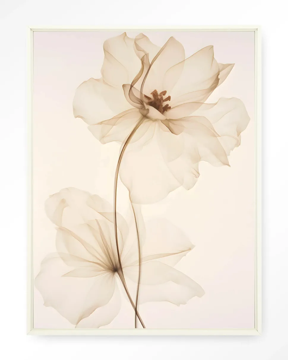 Wandkleed White Flowers in maat en frame naar keuze