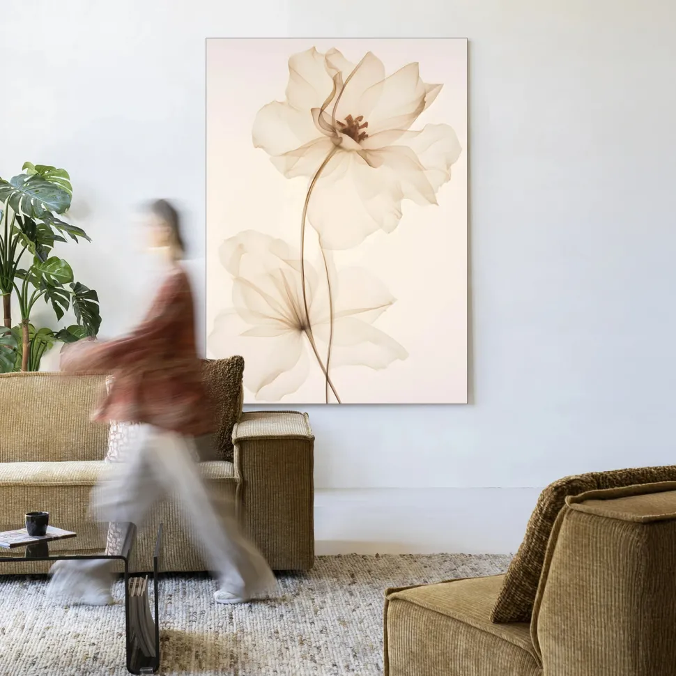 Wandkleed White Flowers in maat en frame naar keuze