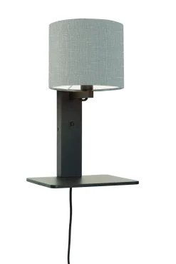 Wandlamp Andes Zwart, Bamboe en Eco linnen, Met plank