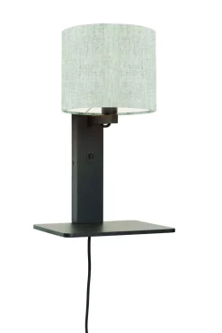Wandlamp Andes Zwart, Bamboe en Eco linnen, Met plank