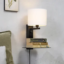 Wandlamp Florence Met plank en USB, kleur Zwart