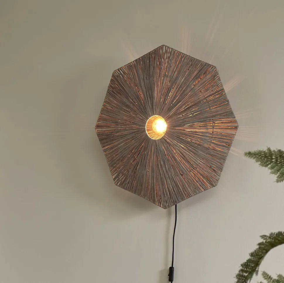 Wandlamp Panama Raffia, kleur Grijs