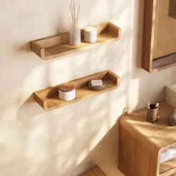 Wandplank Shamel Teakhout, Set van 2 stuks