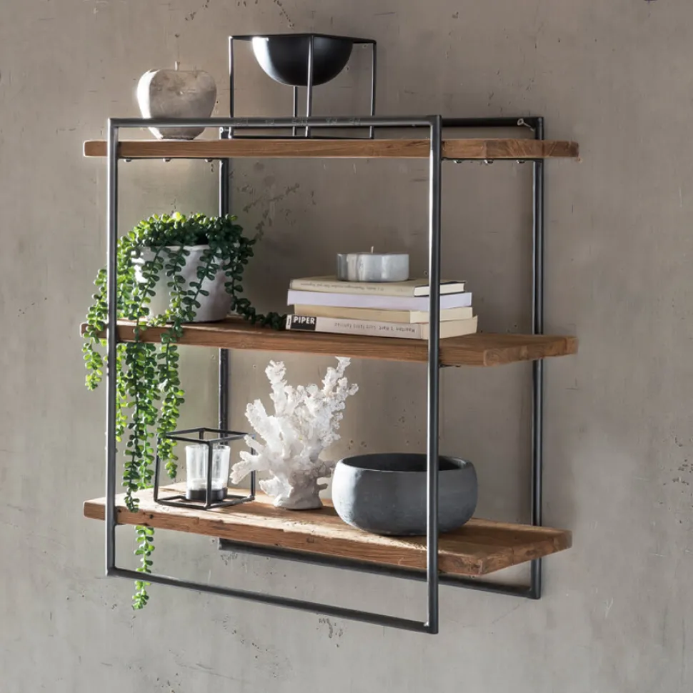 Wandrek Terence Teakhout en metaal, 60 x 60cm