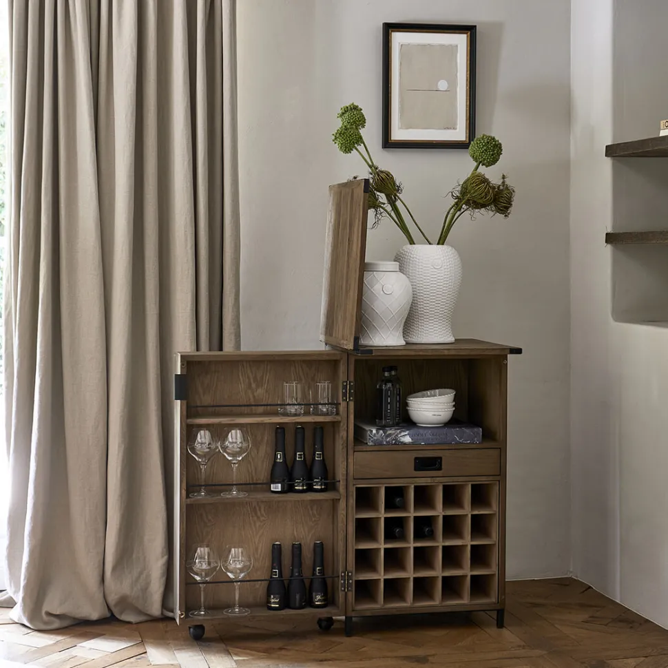 Wijnkast Portella Op wielen, Eikenhout