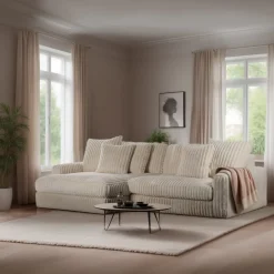 3-zits Loungebank Leesa Links/Rechts, Rib, kleur Beige