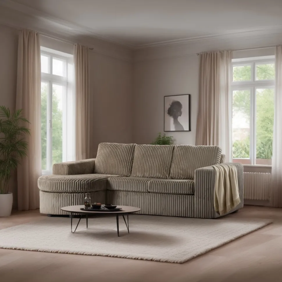 3-zits Loungebank Mats Links/Rechts, Rib, kleur Beige