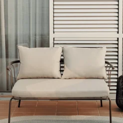 2-zits Loungebank Salguer Gevlochten touw en staal, kleur Beige