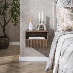 Zwevend Nachtkastje Alania Met 1 lade en open vak, Acaciahout