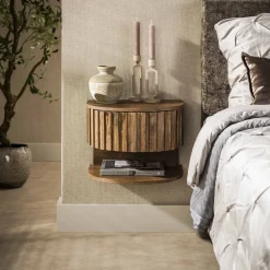 Zwevend Nachtkastje Ivorie Mangohout, Met 1 lade en open vak