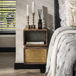 Zwevend Nachtkastje Renée Mangohout en brass, 42 x 30cm