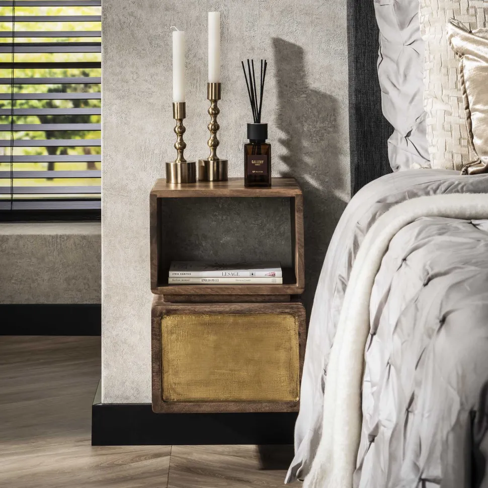 Zwevend Nachtkastje Renée Mangohout en brass, 42 x 30cm